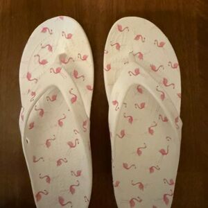CROCS Flamingo Print Sandals in White and Pink